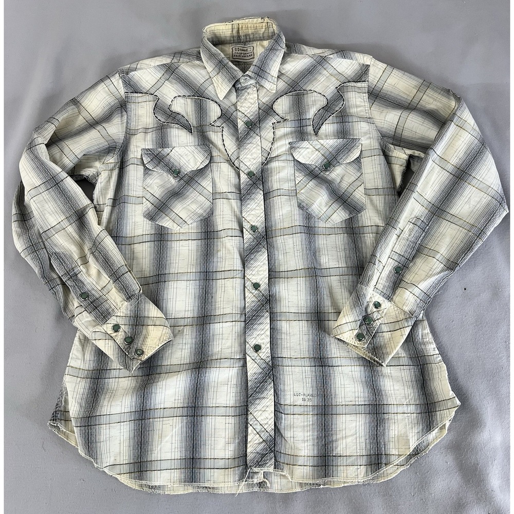 Vintage California Ranchwear H Bar C 1950s Large Plaid Mens Shirt Pearl Snap Y2K